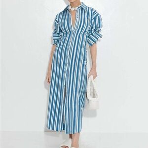 SIMON MILLER LOCH Blue Striped Maxi Dress. Cotton stretch size large
